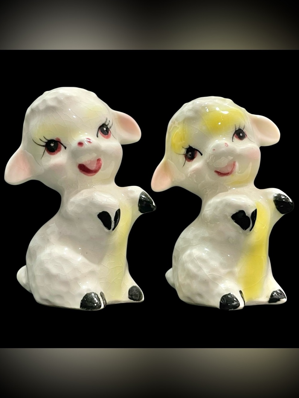 Vintage 1950s Kitschy Small Ceramic Lamb Figurines (2) Anthropomorphic - Japan
